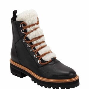 Marc Fisher Black and Tan Shearling Boots